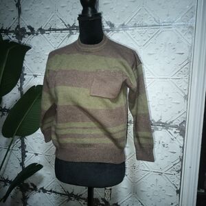 SHEIN Olive and Taupe Striped Crewneck Sweater